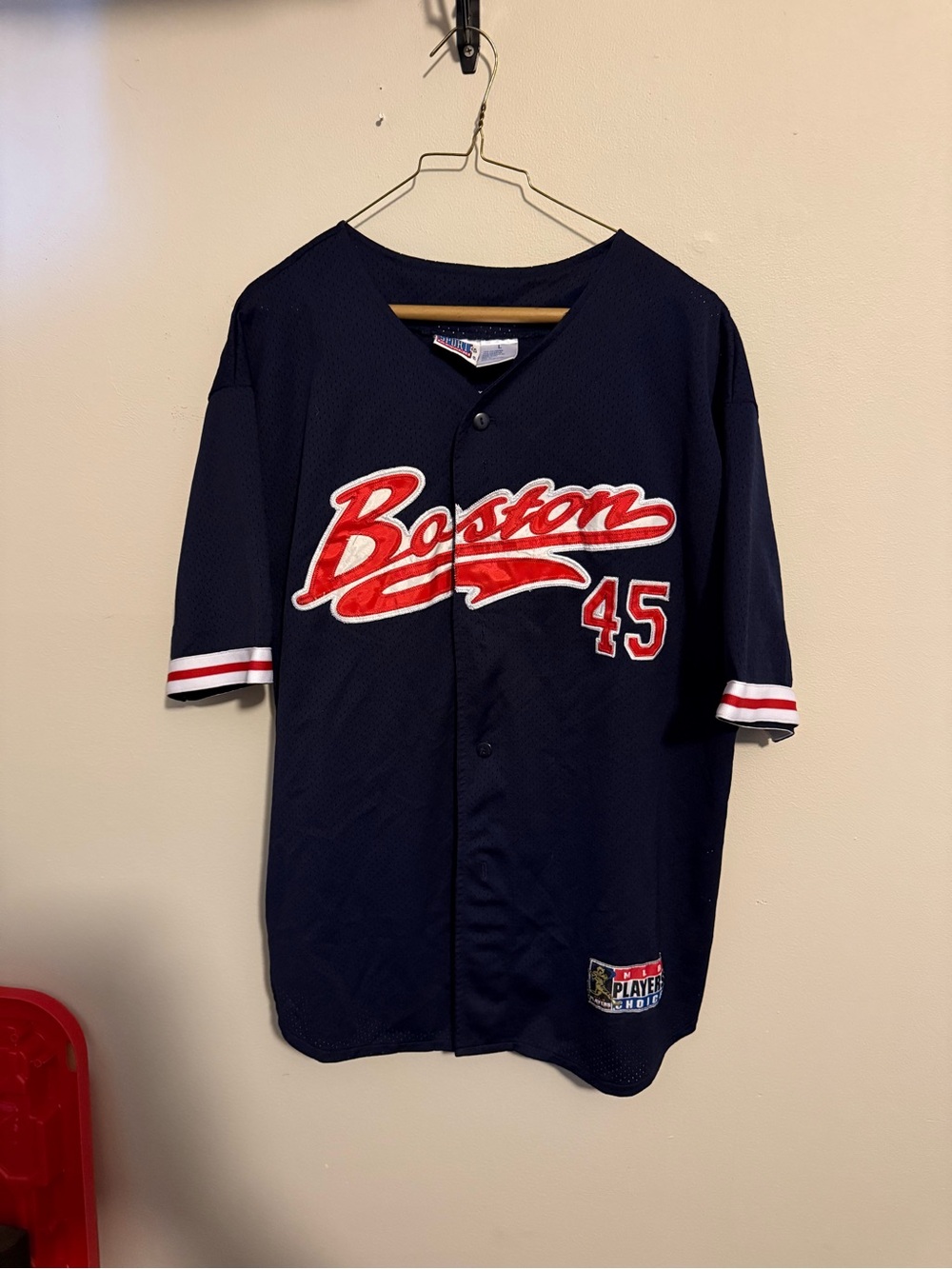 Boston Red Script mens Baseball Jersey - Navy & Red